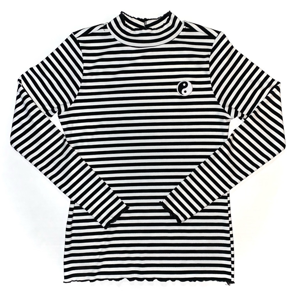 Hot Topic Yin-Yang Striped Mock Neck Long-Sleeve
